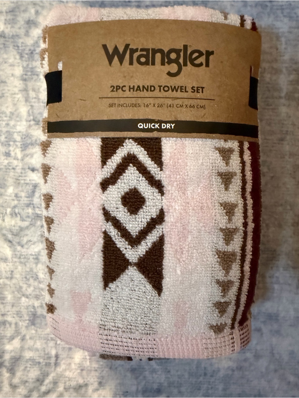 Wrangler Pink and Brown Aztec 2pc Hand Towel Set